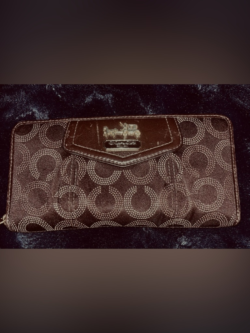 Coach Zip around brown Signature Jacquard Continental Wallet with Gold Accents